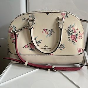 COACH MINI SIERRA SATCHEL Cross Stitch Floral Silver White Patent